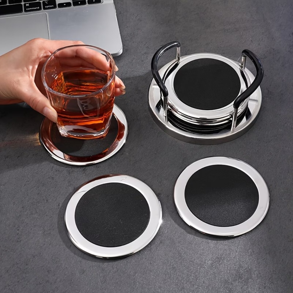 6PCS/SET Round Stainless Steel - Marble Coaster Set review and price