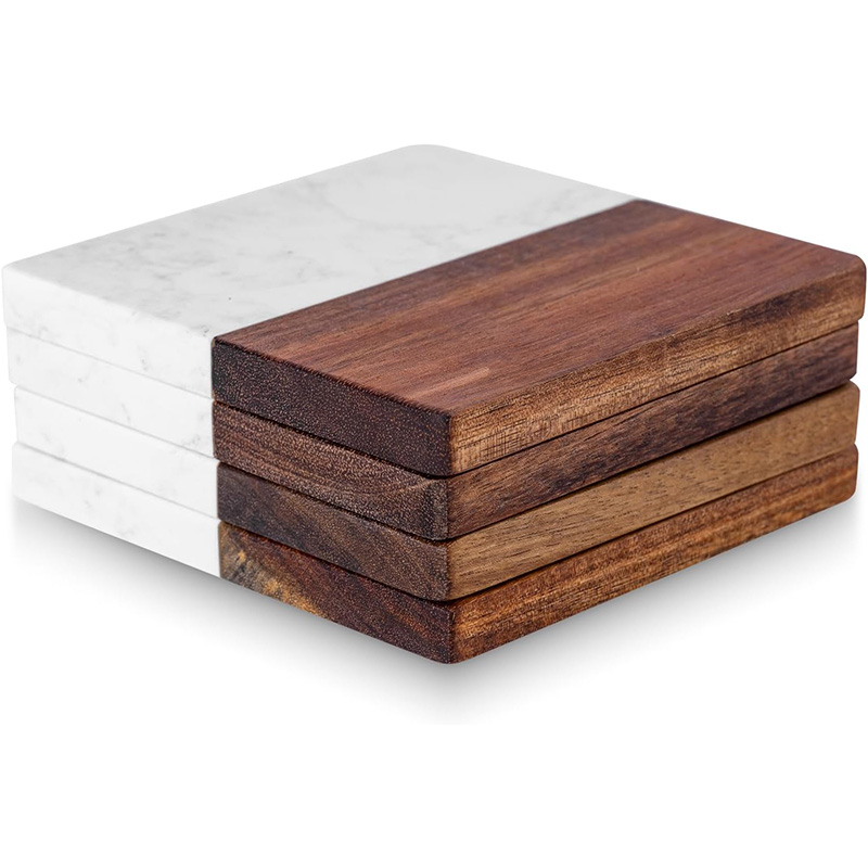 4Pcs Marble Acacia Wood Coaste - Marble Coaster Set review and price