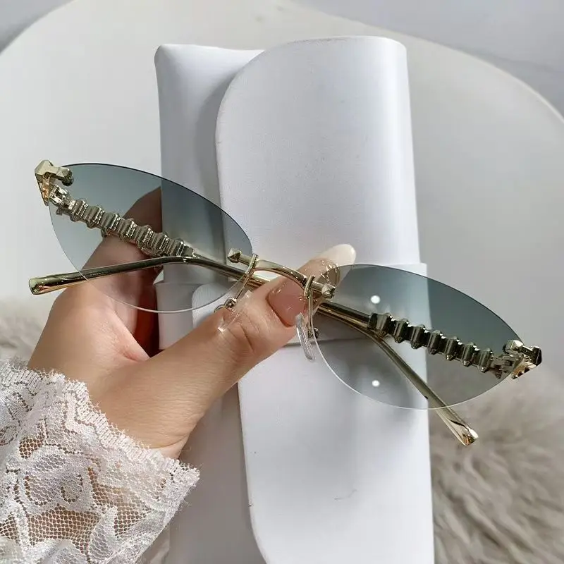 New Cat Eye Rivet Rimless Sung - Designer Sunglasses review and price