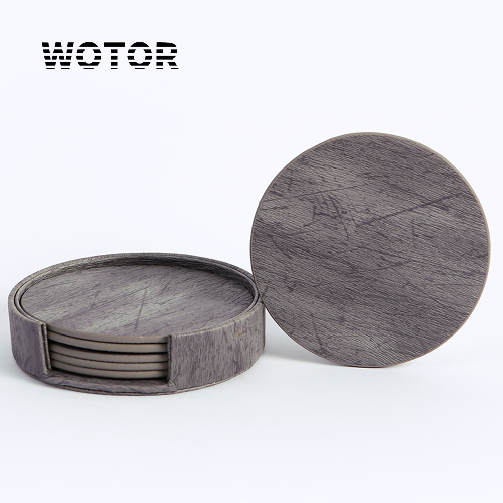 WOTOR 6PCS/Lot Circle Wood Gra - Marble Coaster Set review and price
