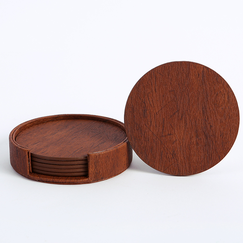 WOTOR 6PCS/Lot Circle Wood Gra - Marble Coaster Set review and price