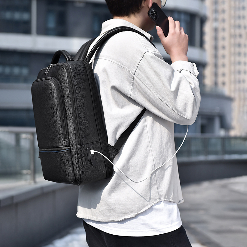 PU Leather Men's Backpack USB  - Leather Briefcase review and price