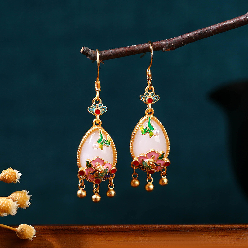 Natural Jade Flower Earrings C - Gold Plated Jewelry review and price