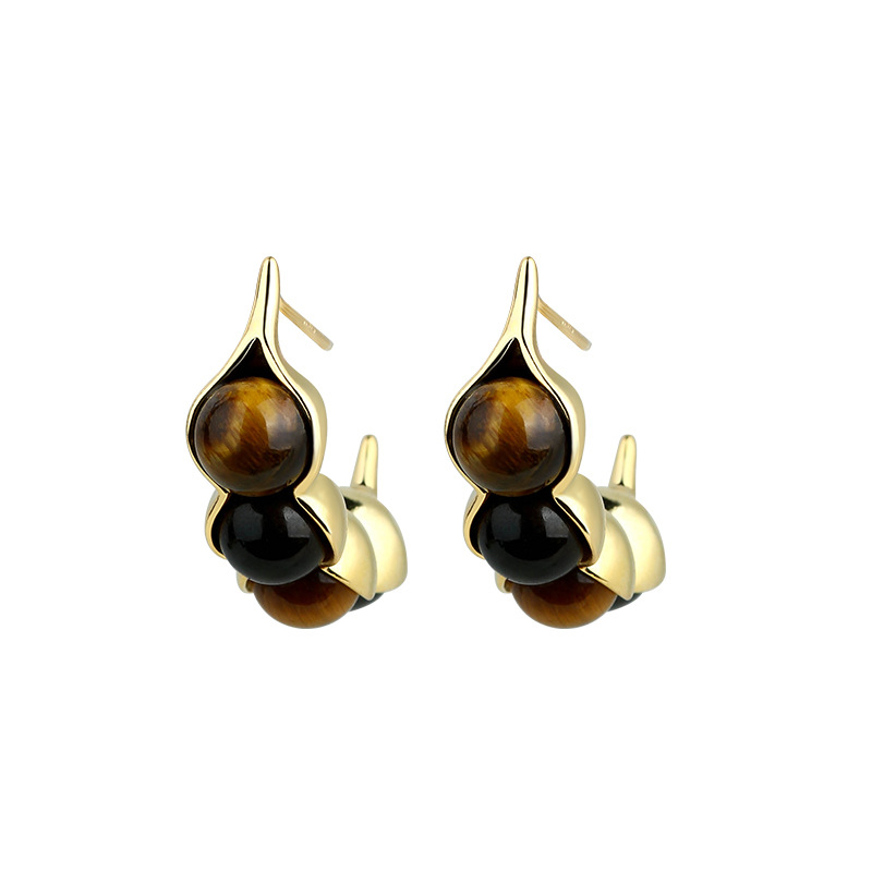 Tiger Eye Pod Earrings Gemston - Gold Plated Jewelry review and price