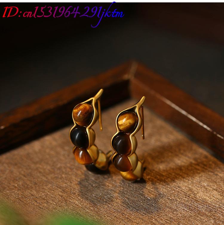 Tiger Eye Pod Earrings Gemston - Gold Plated Jewelry review and price