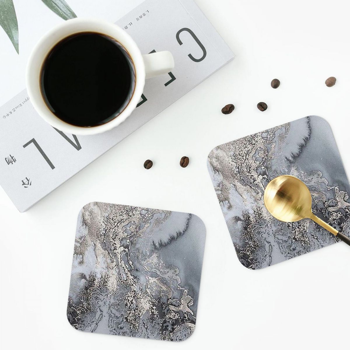 Grey And Silver Marbl Coasters - Marble Coaster Set review and price
